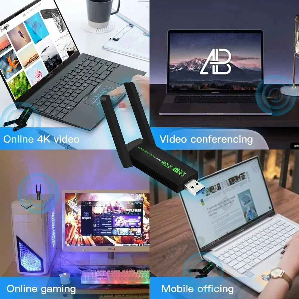 Adaptador USB WiFi 1300Mbps Banda Dupla 2.4G/5Ghz Dongle Wi-Fi 802.11AC Antena Potente Receptor Sem Fio Para PC/Laptop Driver Grátis