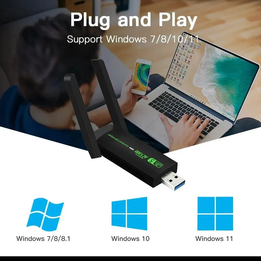 Adaptador USB WiFi 1300Mbps Banda Dupla 2.4G/5Ghz Dongle Wi-Fi 802.11AC Antena Potente Receptor Sem Fio Para PC/Laptop Driver Grátis